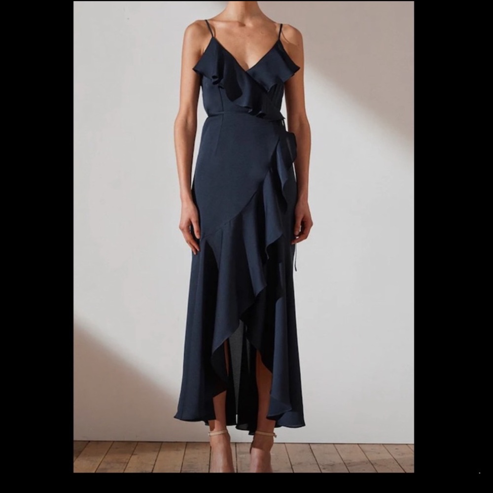 Shona Joy LUXE BIAS FRILL WRAP DRESS blue wrap dress ruffle navy midi 4